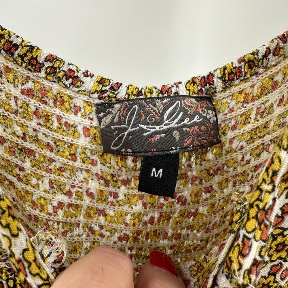 J. Glee Floral Paisley Lace Up Women M Smocked Back Maxi Dress Yellow Brown Y2K - Picture 6 of 8